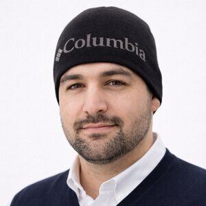 Columbia Beanie Hat One Size Unisex Black Gray Knit Logo Large Winter Ski